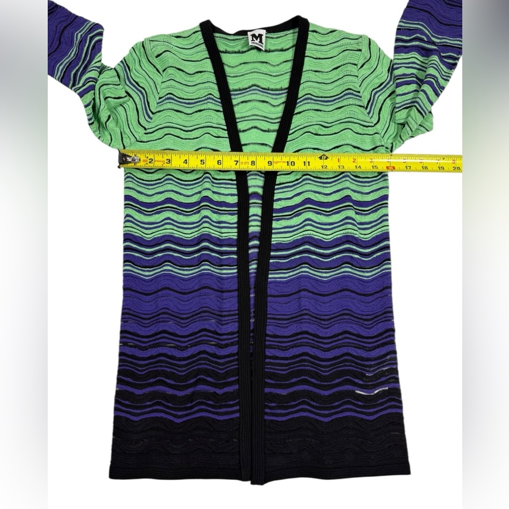 Missoni Women’s Size 8 Knit Open Front Cardigan Green Purple Wavy Stripe Italy - Picture 4 of 8